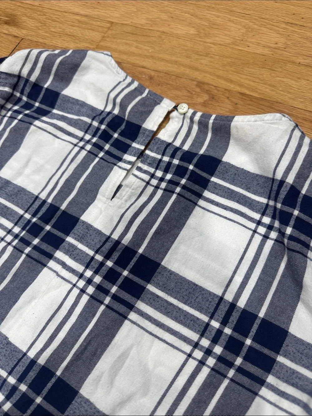 J. Crew White and Navy Plaid Bell-Sleeve Blouse